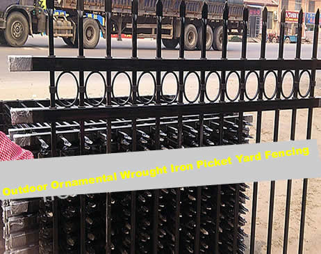 outdoor ornamental wrought iron picket yard fencing